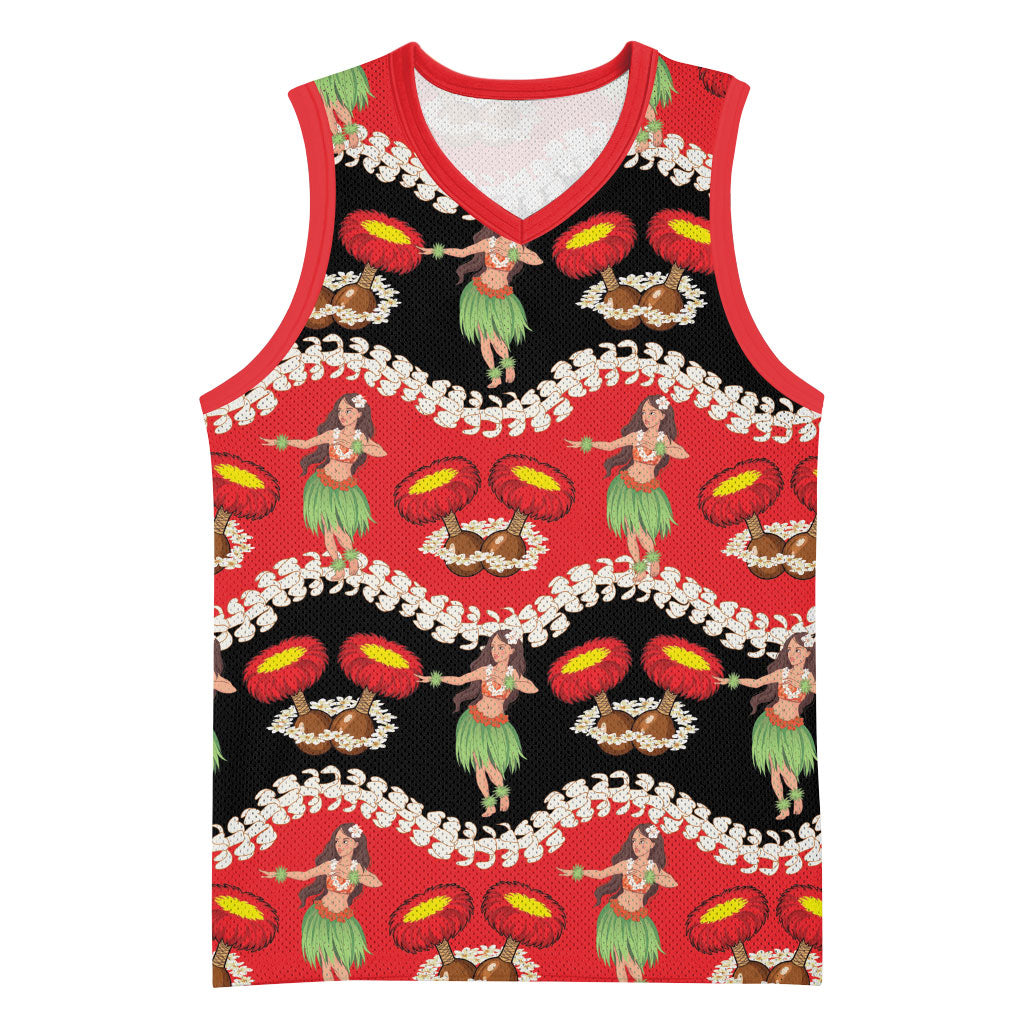 Uliuli Hawaii Makahiki Basketball Jersey Hawaiian Puakenikeni Lei Hula Girl Red Version LT14 Unisex Red - Polynesian Pride