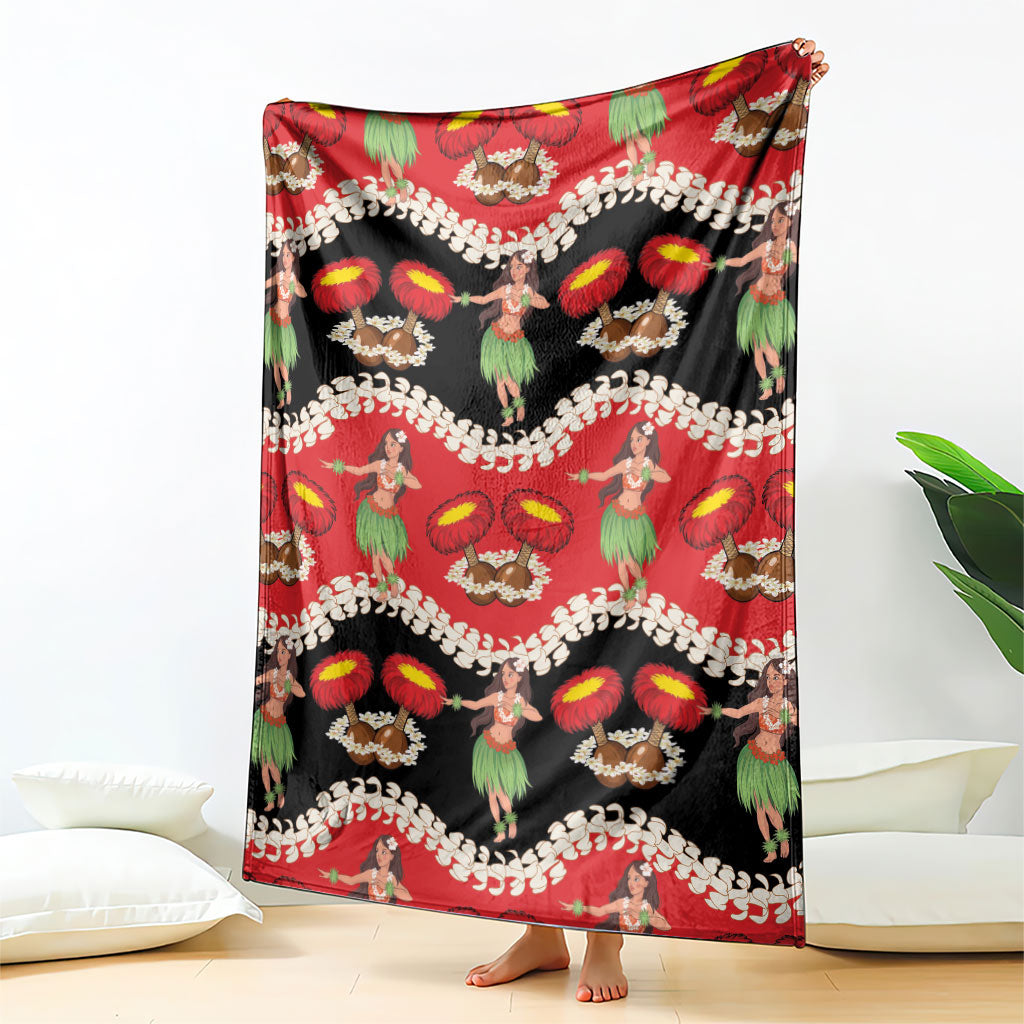 Uliuli Hawaii Makahiki Blanket Hawaiian Puakenikeni Lei Hula Girl Red Version LT14 - Polynesian Pride