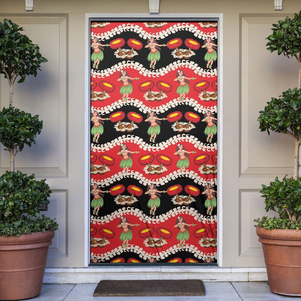 Uliuli Hawaii Makahiki Door Cover Hawaiian Puakenikeni Lei Hula Girl Red Version LT14 Red - Polynesian Pride
