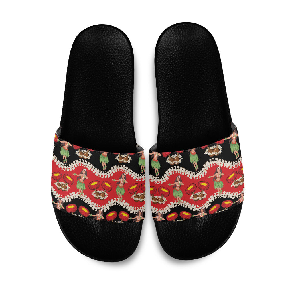 Uliuli Hawaii Makahiki Slide Sandals Hawaiian Puakenikeni Lei Hula Girl Red Version LT14 Red - Polynesian Pride