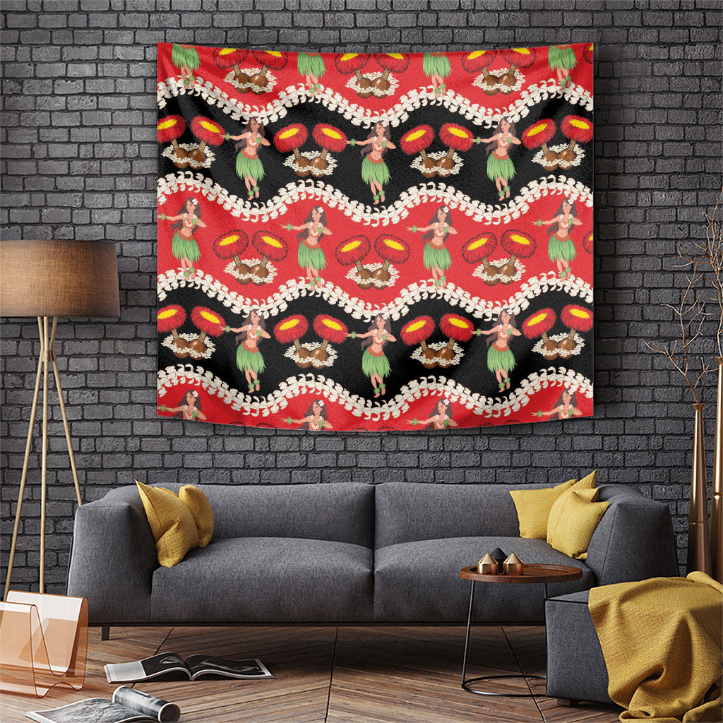 Uliuli Hawaii Makahiki Tapestry Hawaiian Puakenikeni Lei Hula Girl Red Version LT14 Red - Polynesian Pride