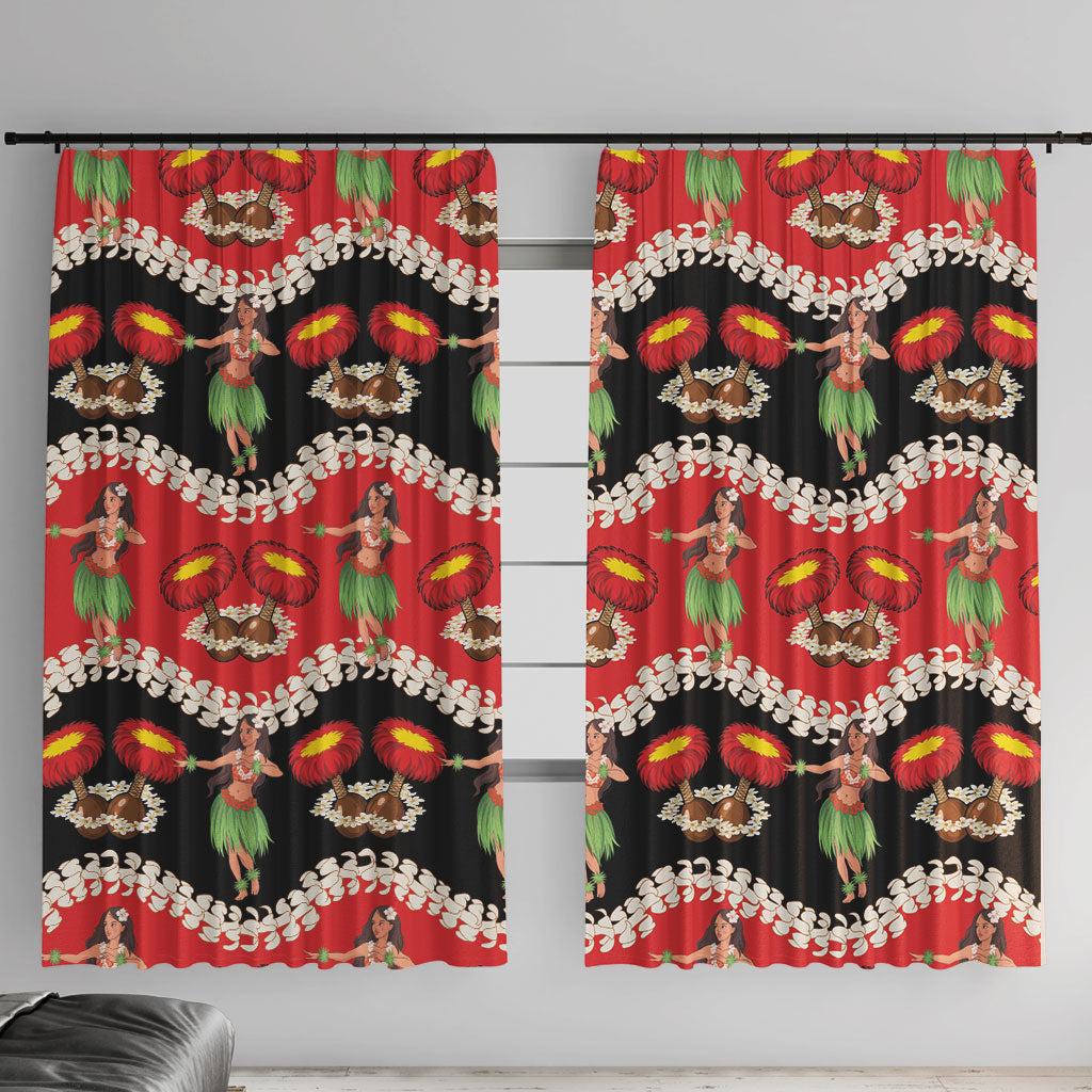 Uliuli Hawaii Makahiki Window Curtain Hawaiian Puakenikeni Lei Hula Girl Red Version