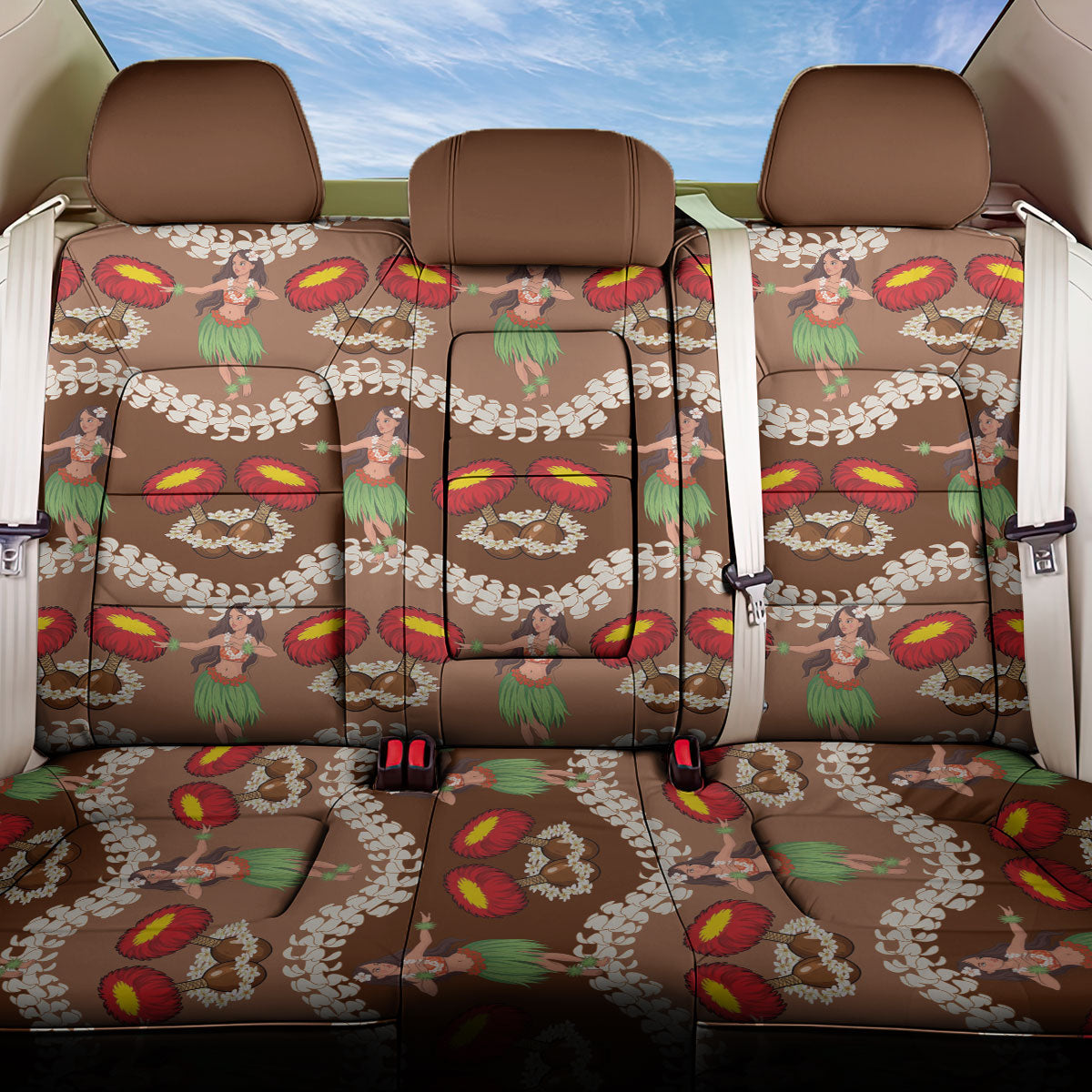Uliuli Hawaii Makahiki Back Car Seat Cover Hawaiian Puakenikeni Lei Hula Girl Brown Version LT14 One Size Brown - Polynesian Pride