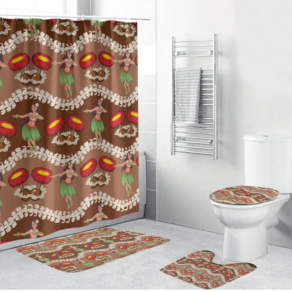 Uliuli Hawaii Makahiki Bathroom Set Hawaiian Puakenikeni Lei Hula Girl Brown Version