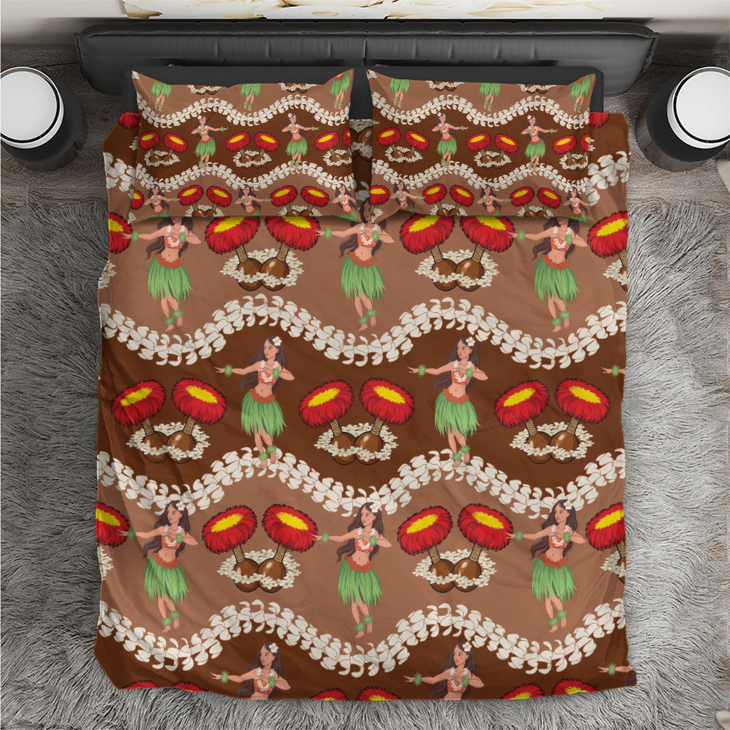 Uliuli Hawaii Makahiki Bedding Set Hawaiian Puakenikeni Lei Hula Girl Brown Version LT14 Brown - Polynesian Pride
