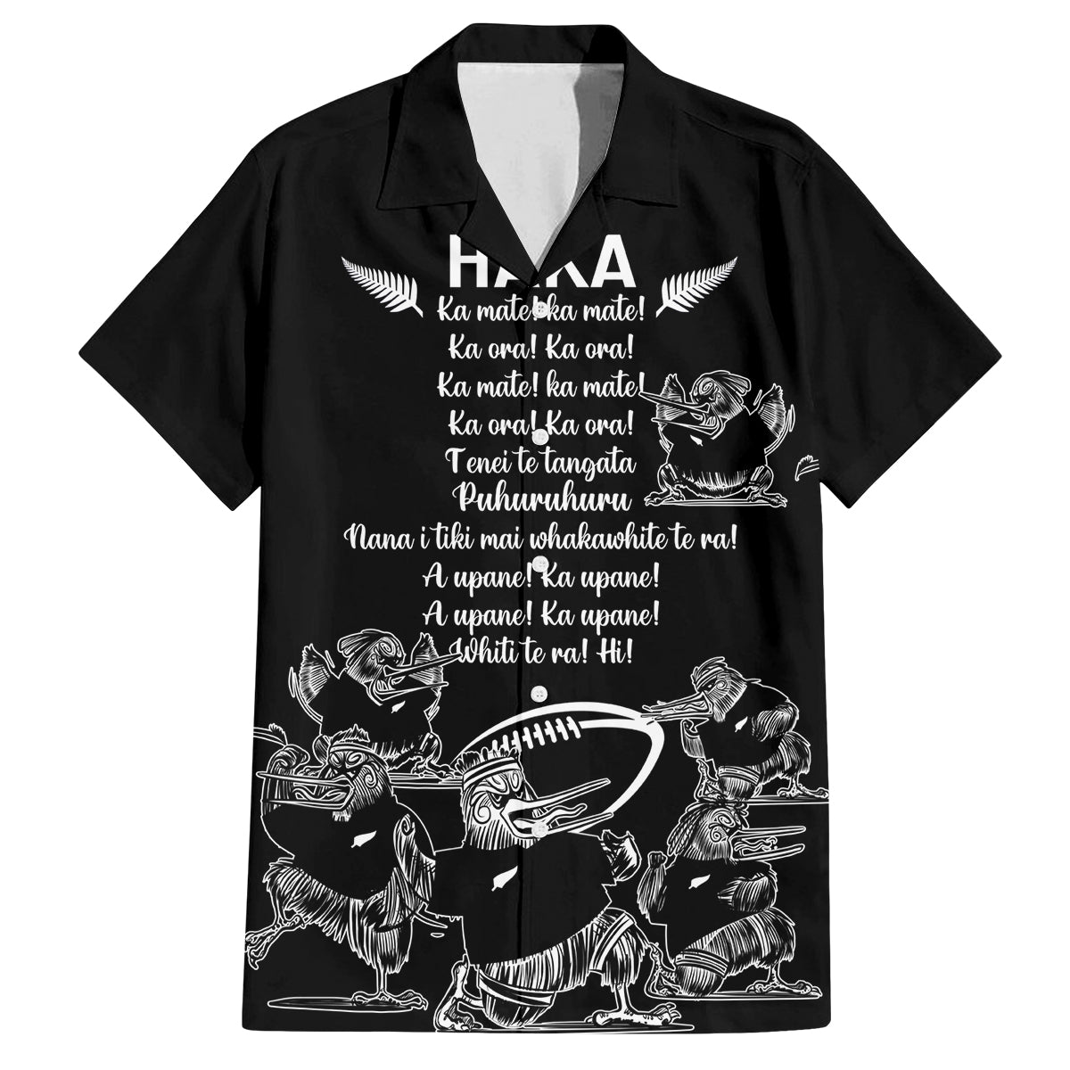 New Zealand Silver Fern Rugby Family Matching Off Shoulder Long Sleeve Dress and Hawaiian Shirt Haka Aotearoa Kiwi Dance LT14 Dad's Shirt - Short Sleeve Black - Polynesian Pride