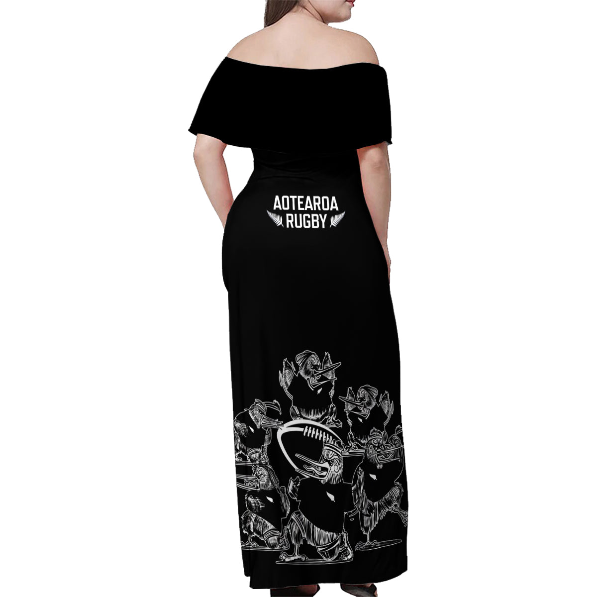 New Zealand Silver Fern Rugby Family Matching Off Shoulder Maxi Dress and Hawaiian Shirt Haka Aotearoa Kiwi Dance LT14 - Polynesian Pride