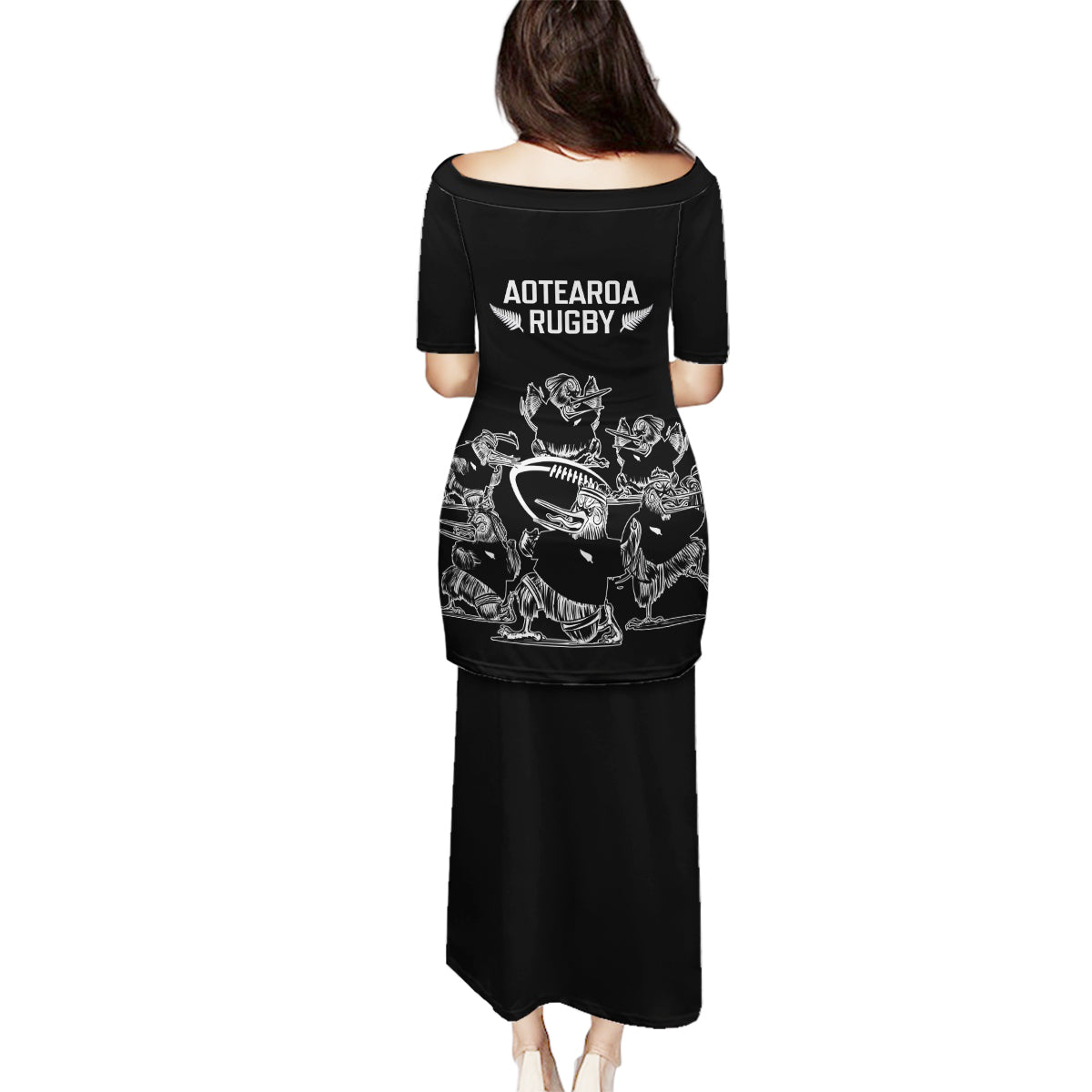 New Zealand Silver Fern Rugby Family Matching Puletasi Dress and Hawaiian Shirt Haka Aotearoa Kiwi Dance LT14 - Polynesian Pride