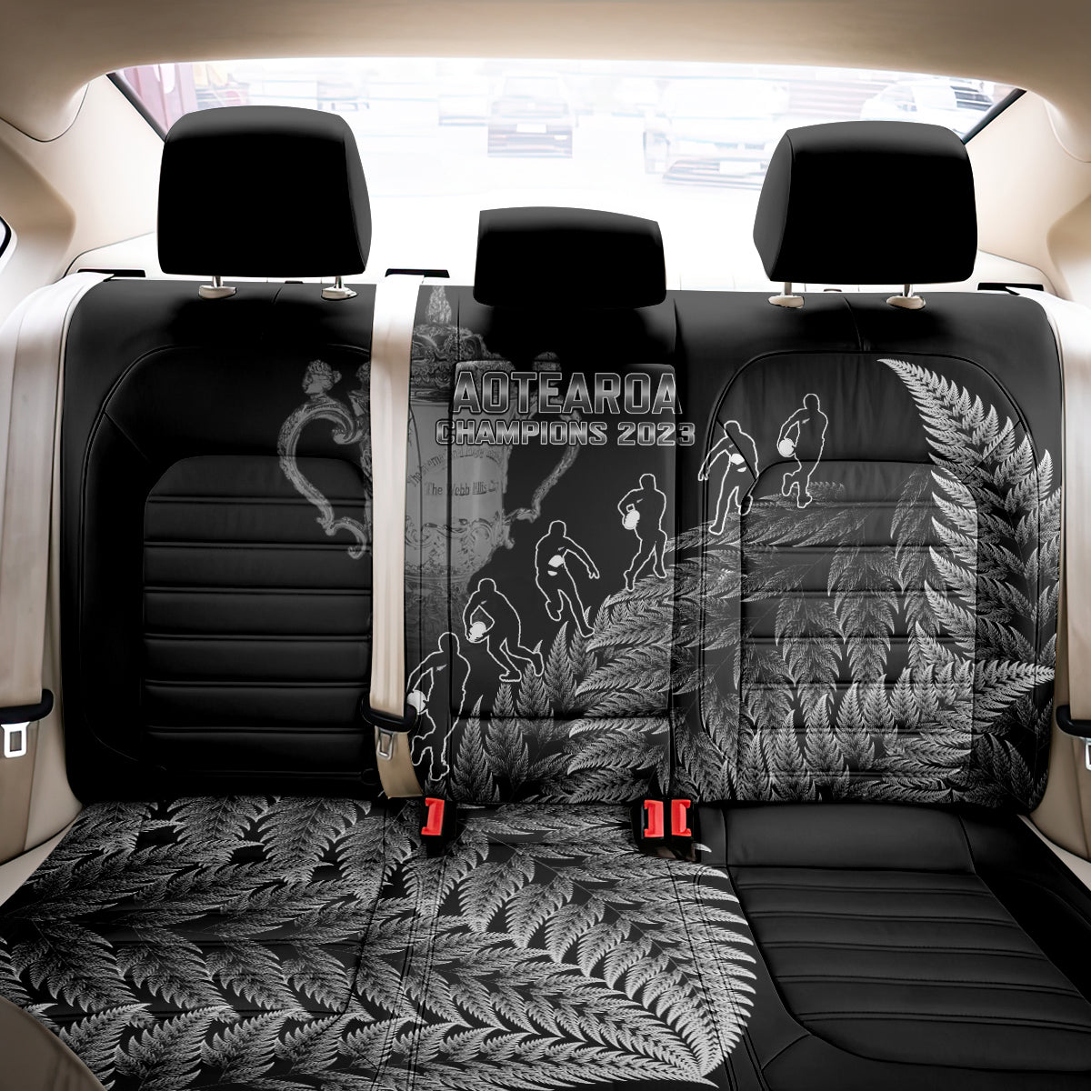 Custom New Zealand Silver Fern Rugby Back Car Seat Cover All Black Go Champions 2023 With Trophy Proud LT14 - Polynesian Pride