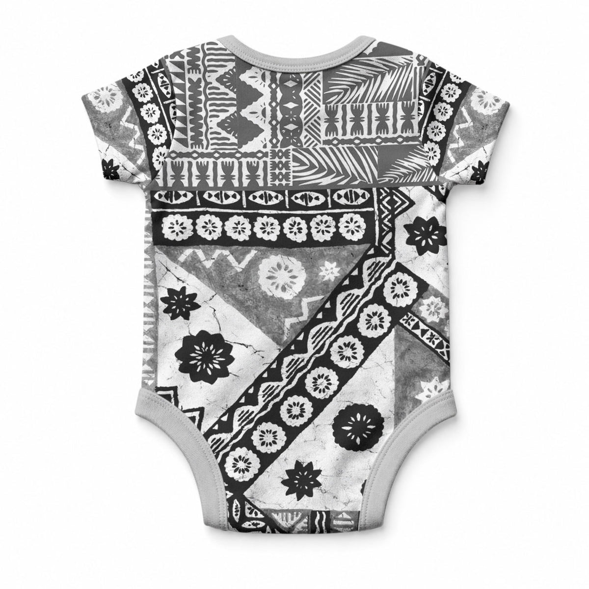 Black Bula Fiji Baby Onesie Unique Masi Tapa Pattern LT14 - Polynesian Pride