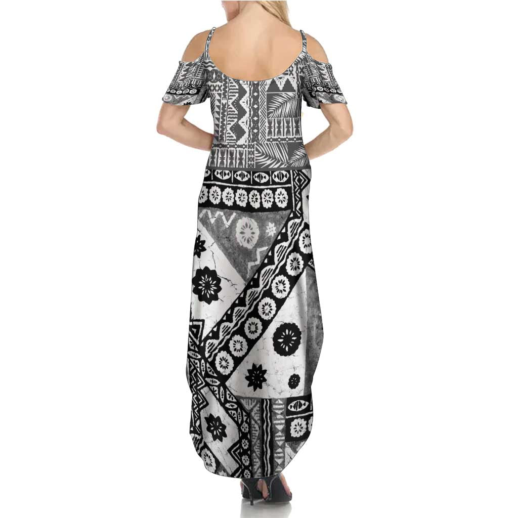 Black Bula Fiji Family Matching Summer Maxi Dress and Hawaiian Shirt Unique Masi Tapa Pattern