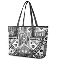 Black Bula Fiji Leather Tote Bag Unique Masi Tapa Pattern