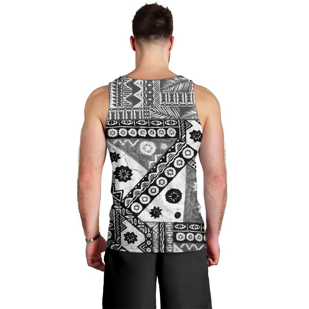 Black Bula Fiji Men Tank Top Unique Masi Tapa Pattern