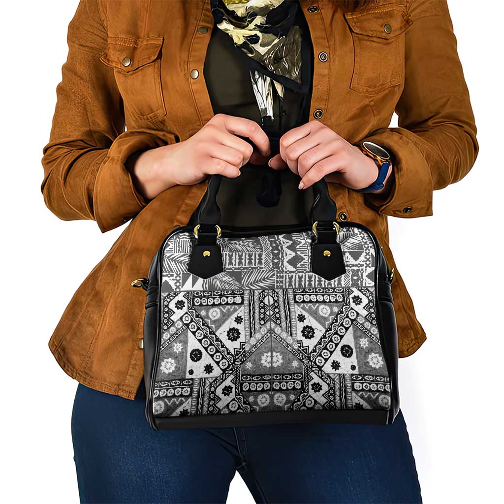 Black Bula Fiji Shoulder Handbag Unique Masi Tapa Pattern