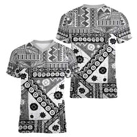 Black Bula Fiji Women V-Neck T-Shirt Unique Masi Tapa Pattern