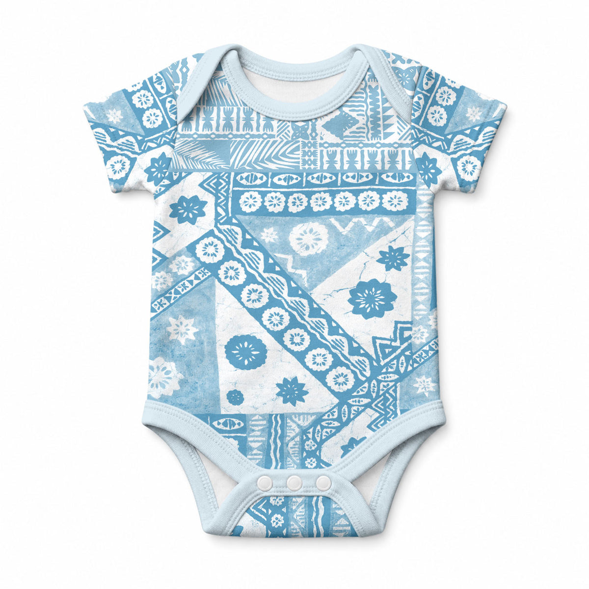 Blue Bula Fiji Baby Onesie Unique Masi Tapa Pattern LT14 Blue - Polynesian Pride
