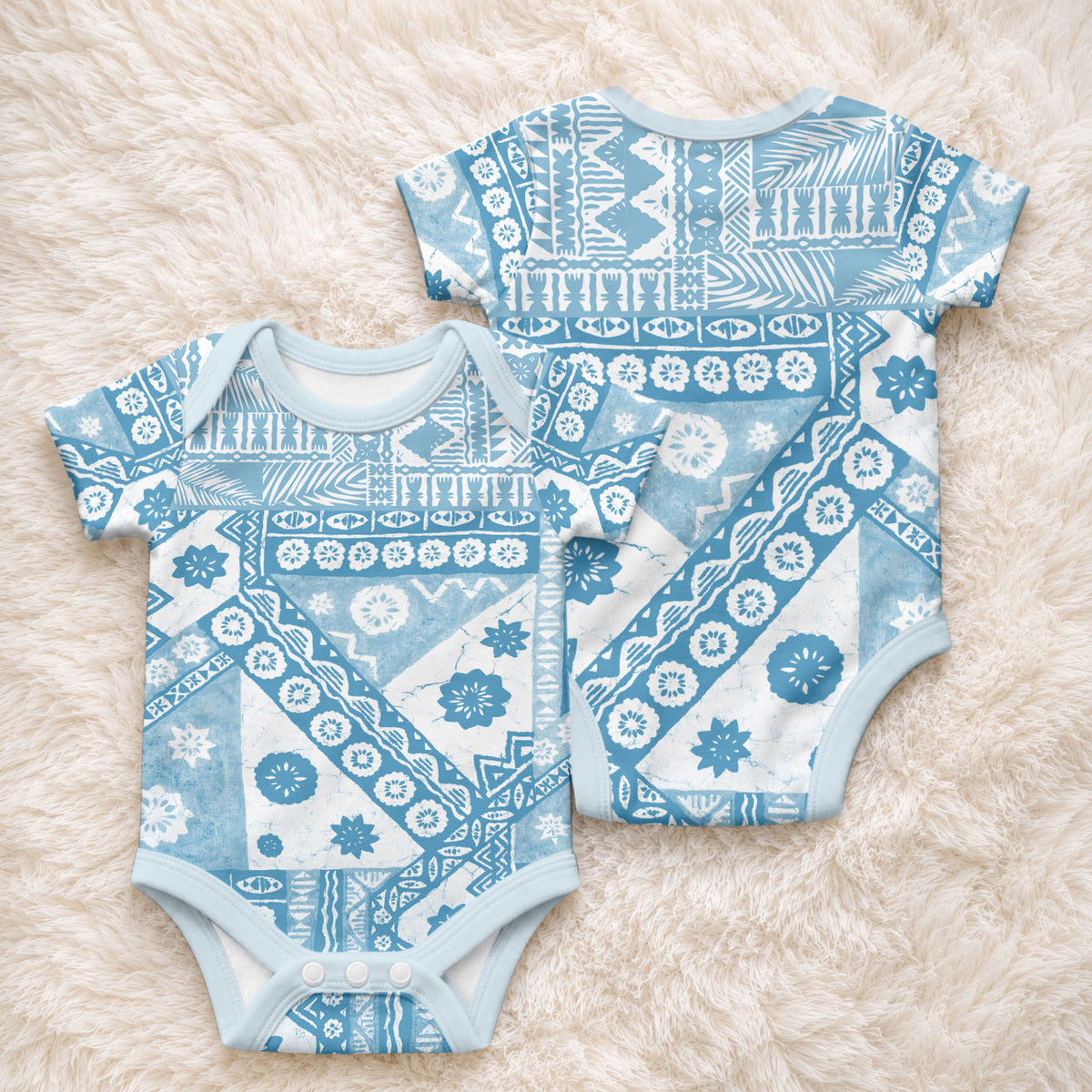 Blue Bula Fiji Baby Onesie Unique Masi Tapa Pattern LT14 - Polynesian Pride