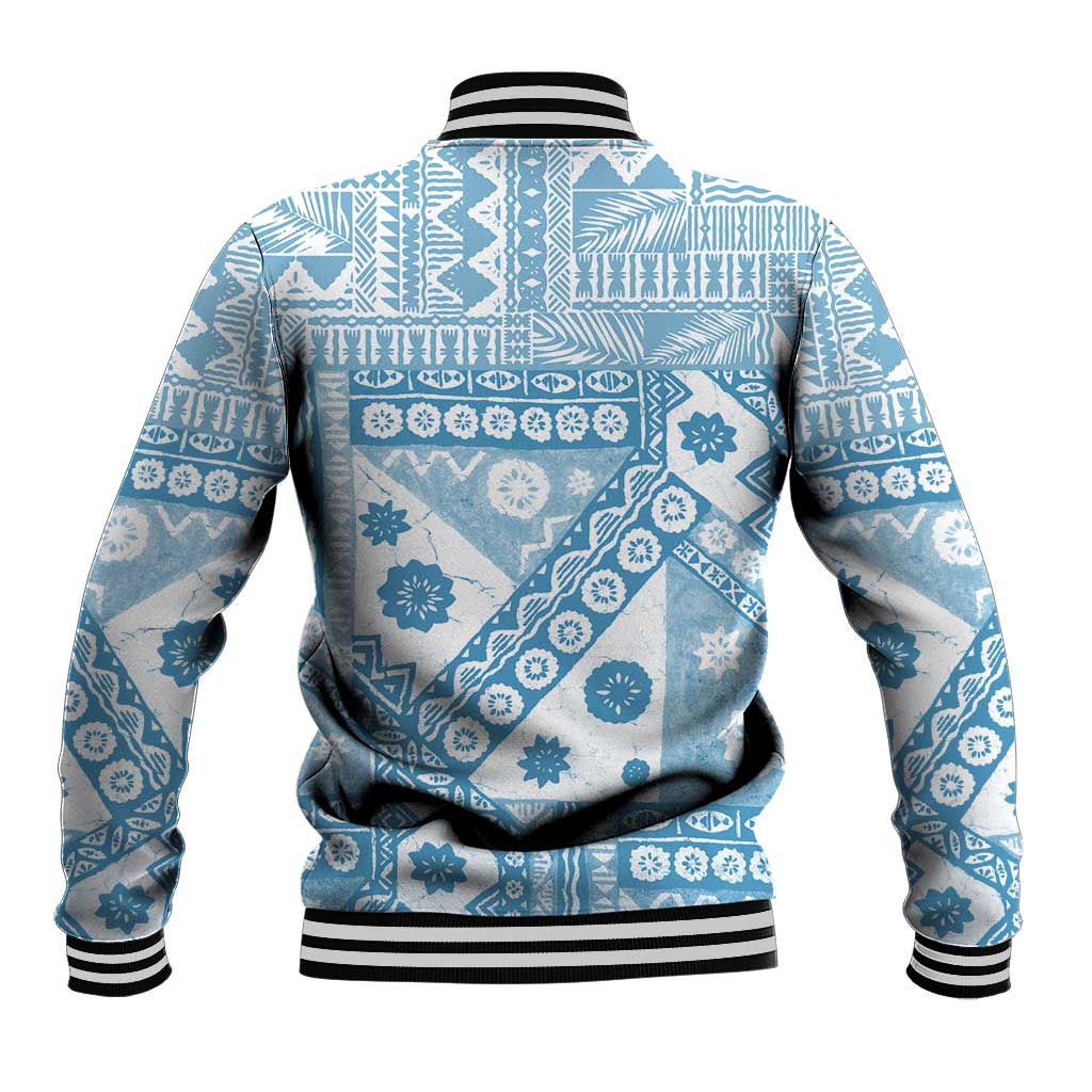 Blue Bula Fiji Baseball Jacket Unique Masi Tapa Pattern