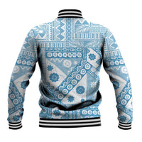 Blue Bula Fiji Baseball Jacket Unique Masi Tapa Pattern