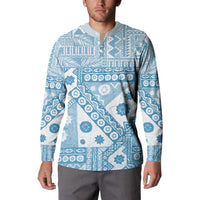 Blue Bula Fiji Button Sweatshirt Unique Masi Tapa Pattern