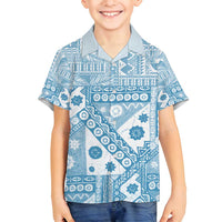 Blue Bula Fiji Family Matching Off Shoulder Maxi Dress and Hawaiian Shirt Unique Masi Tapa Pattern