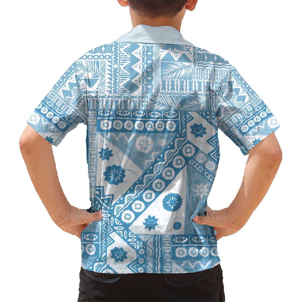 Blue Bula Fiji Family Matching Short Sleeve Bodycon Dress and Hawaiian Shirt Unique Masi Tapa Pattern