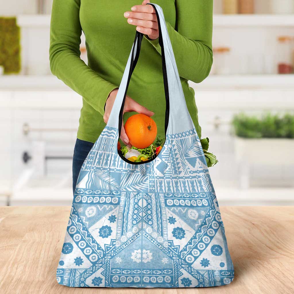 Blue Bula Fiji Grocery Bag Unique Masi Tapa Pattern