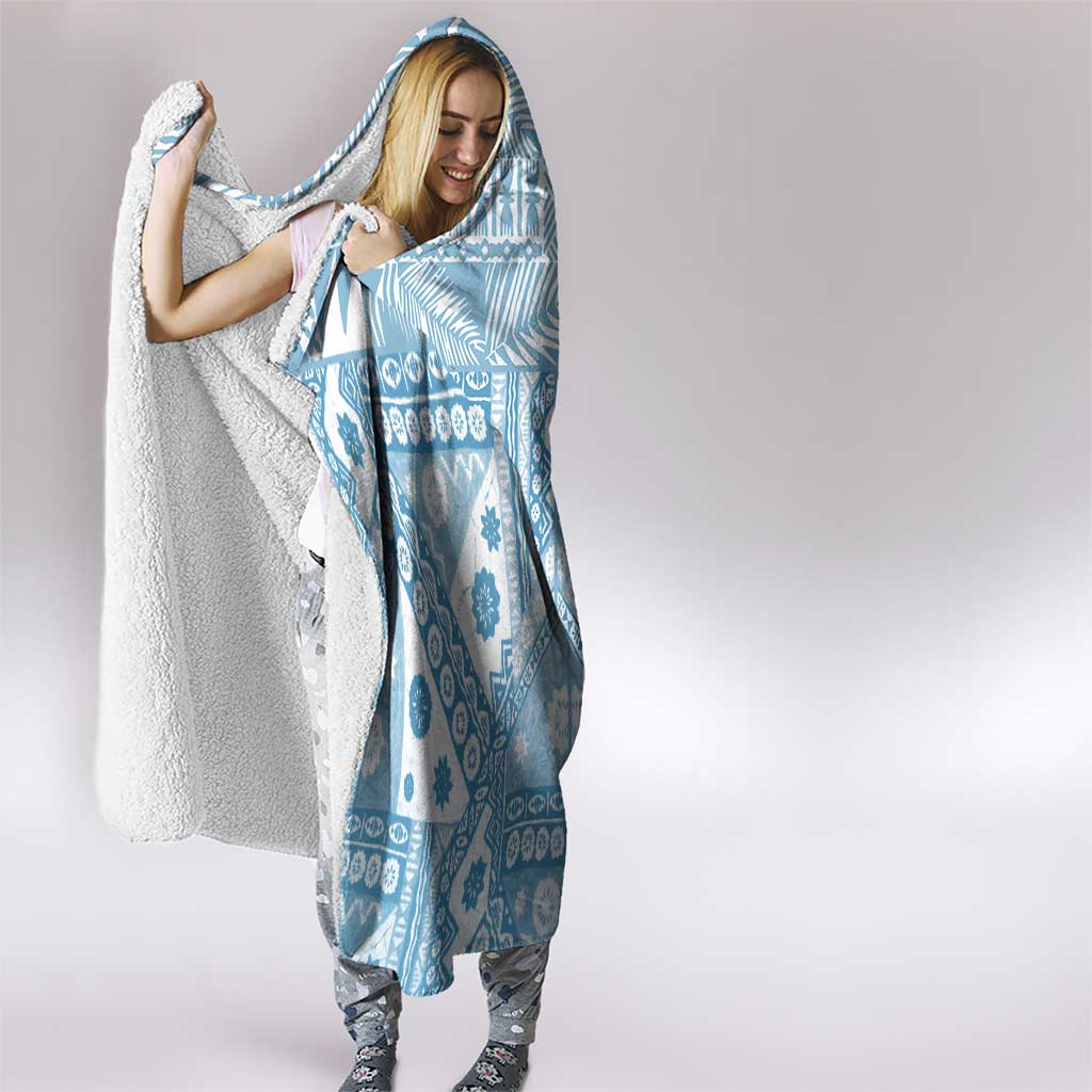 Blue Bula Fiji Hooded Blanket Unique Masi Tapa Pattern