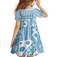 Blue Bula Fiji Kid Short Sleeve Dress Unique Masi Tapa Pattern