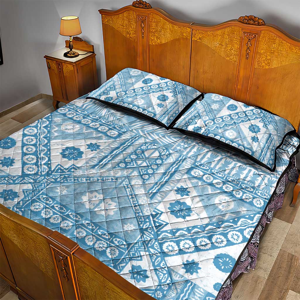 Blue Bula Fiji Quilt Bed Set Unique Masi Tapa Pattern
