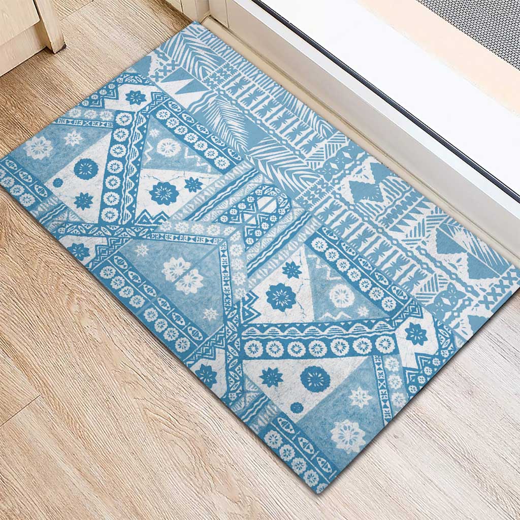 Blue Bula Fiji Rubber Doormat Unique Masi Tapa Pattern