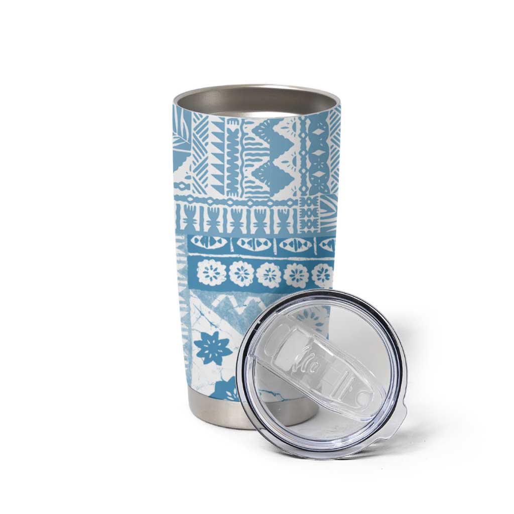 Blue Bula Fiji Tumbler Cup Unique Masi Tapa Pattern