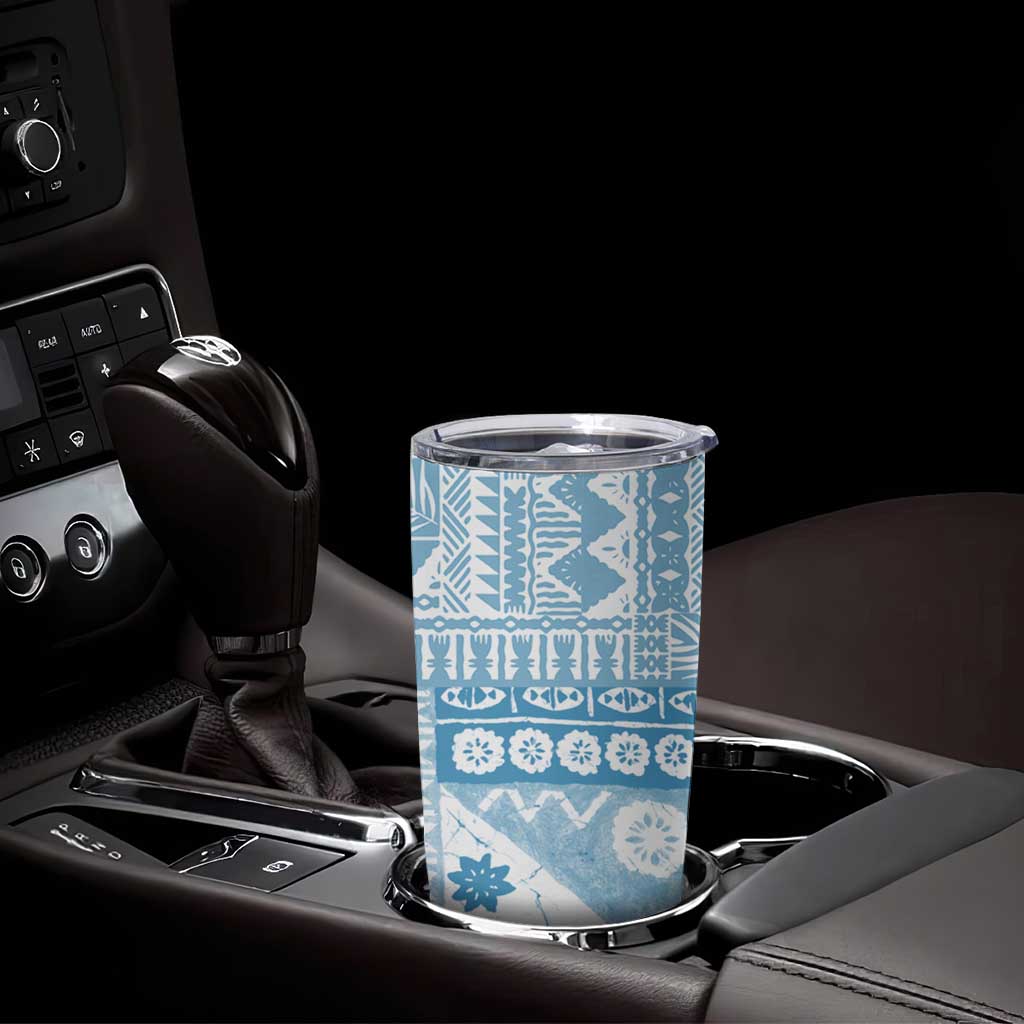 Blue Bula Fiji Tumbler Cup Unique Masi Tapa Pattern