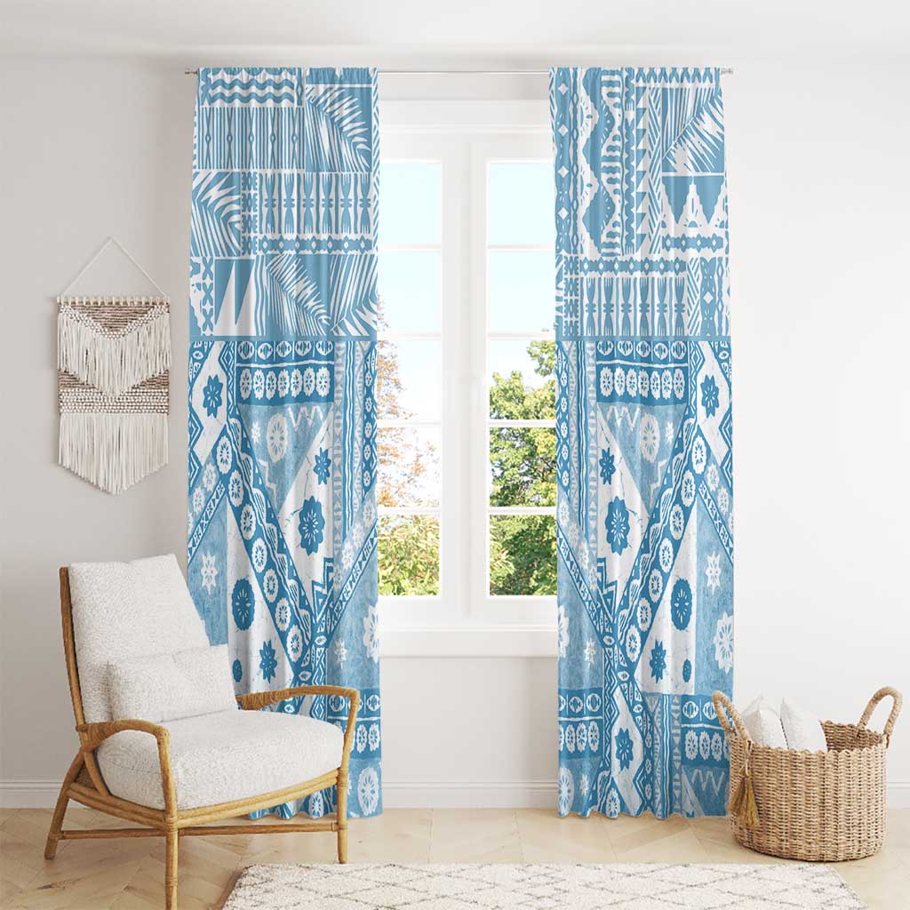 Blue Bula Fiji Window Curtain Unique Masi Tapa Pattern
