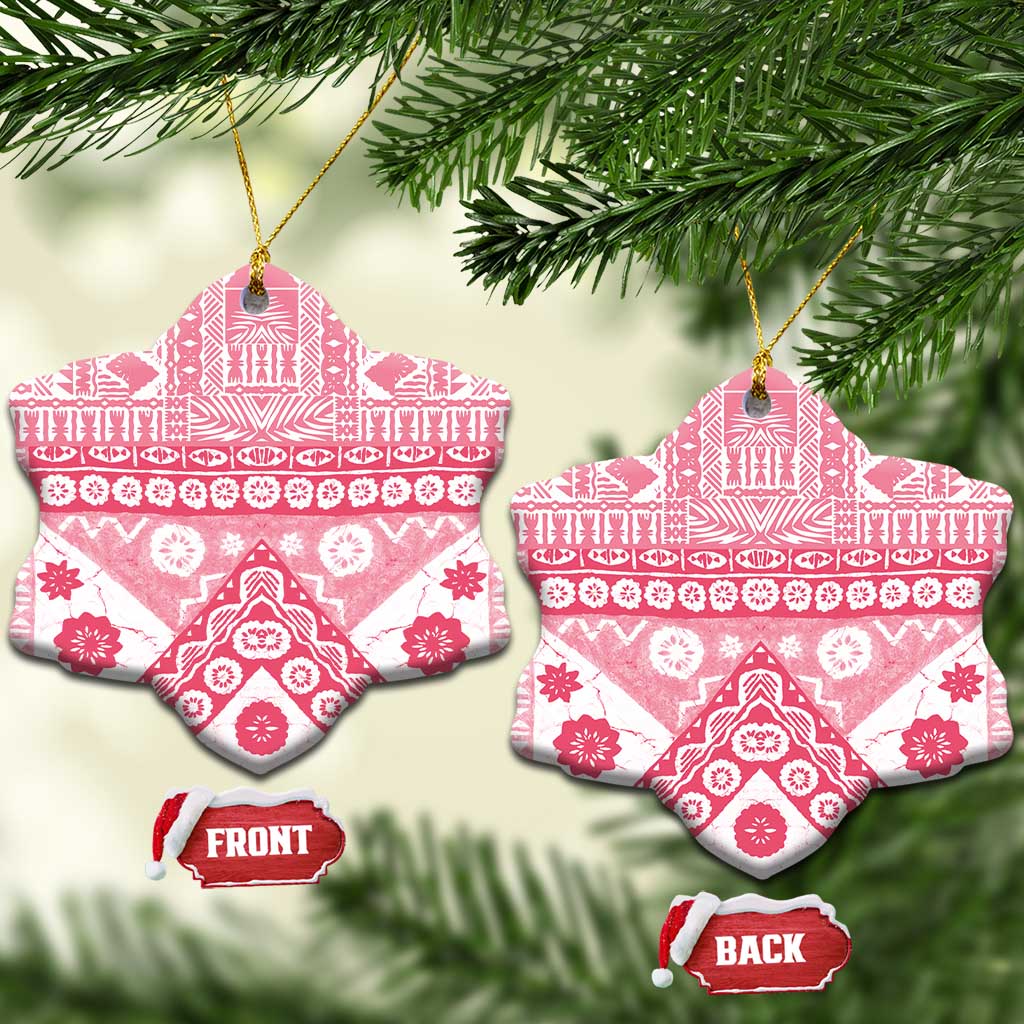 Pink Bula Fiji Ceramic Ornament Unique Masi Tapa Pattern