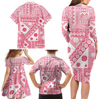 Pink Bula Fiji Family Matching Long Sleeve Bodycon Dress and Hawaiian Shirt Unique Masi Tapa Pattern LT14 - Polynesian Pride