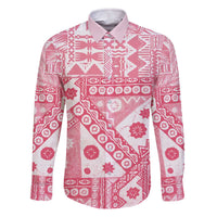 Pink Bula Fiji Family Matching Off The Shoulder Long Sleeve Dress and Hawaiian Shirt Unique Masi Tapa Pattern LT14 Dad's Shirt - Long Sleeve Pink - Polynesian Pride