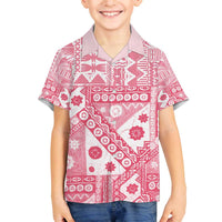 Pink Bula Fiji Family Matching Off The Shoulder Long Sleeve Dress and Hawaiian Shirt Unique Masi Tapa Pattern LT14 Son's Shirt Pink - Polynesian Pride