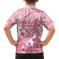 Pink Bula Fiji Family Matching Off Shoulder Maxi Dress and Hawaiian Shirt Unique Masi Tapa Pattern