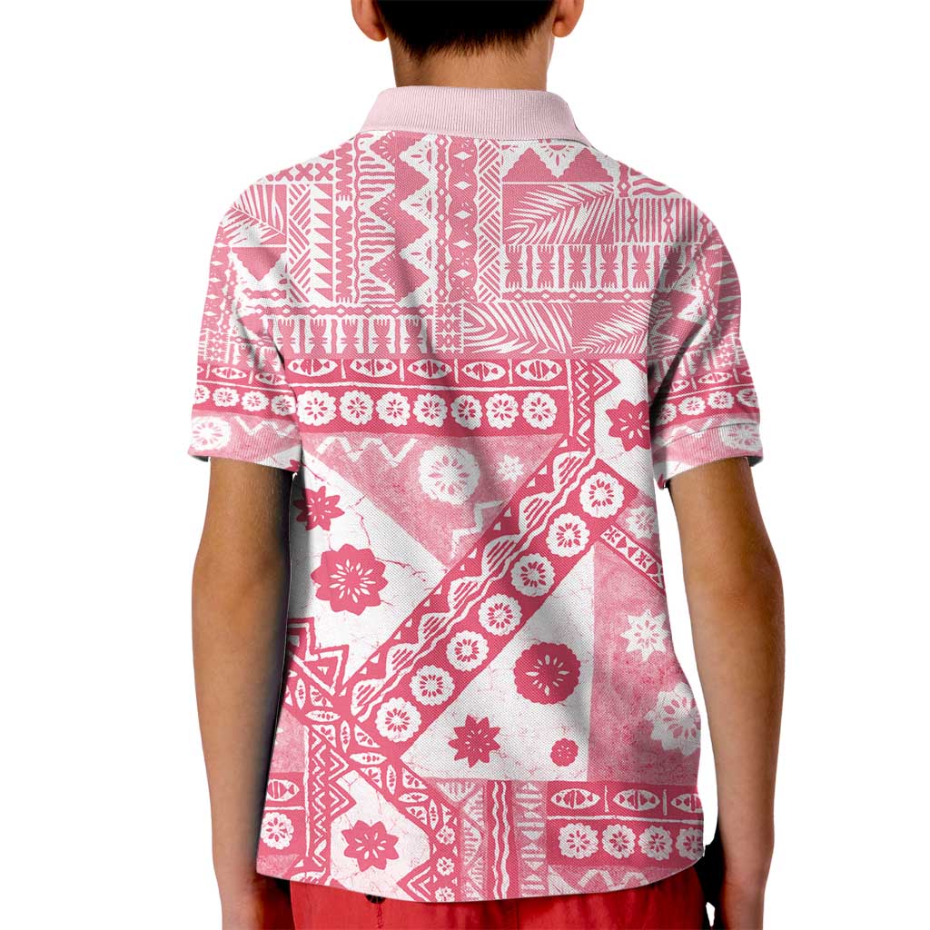 Pink Bula Fiji Kid Polo Shirt Unique Masi Tapa Pattern