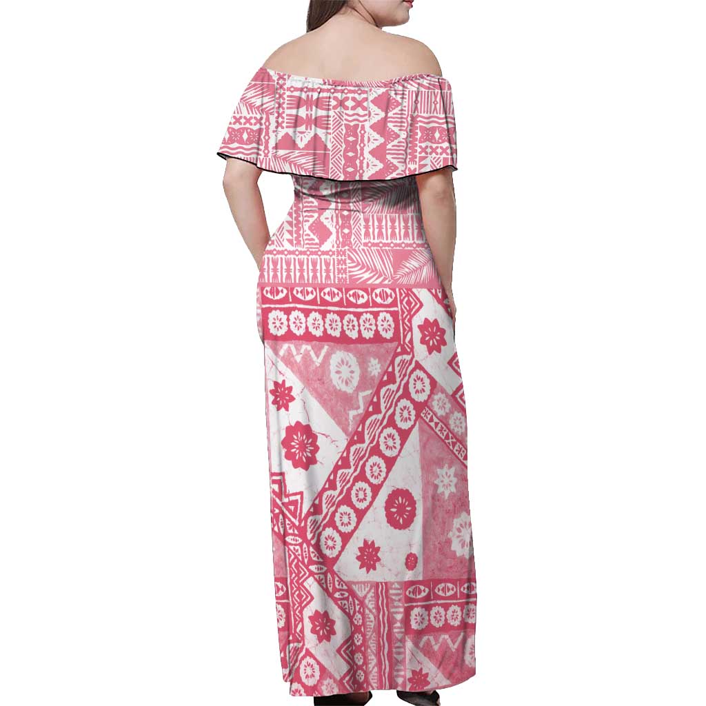 Pink Bula Fiji Off Shoulder Maxi Dress Unique Masi Tapa Pattern