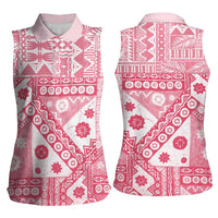 Pink Bula Fiji Women Sleeveless Polo Shirt Unique Masi Tapa Pattern