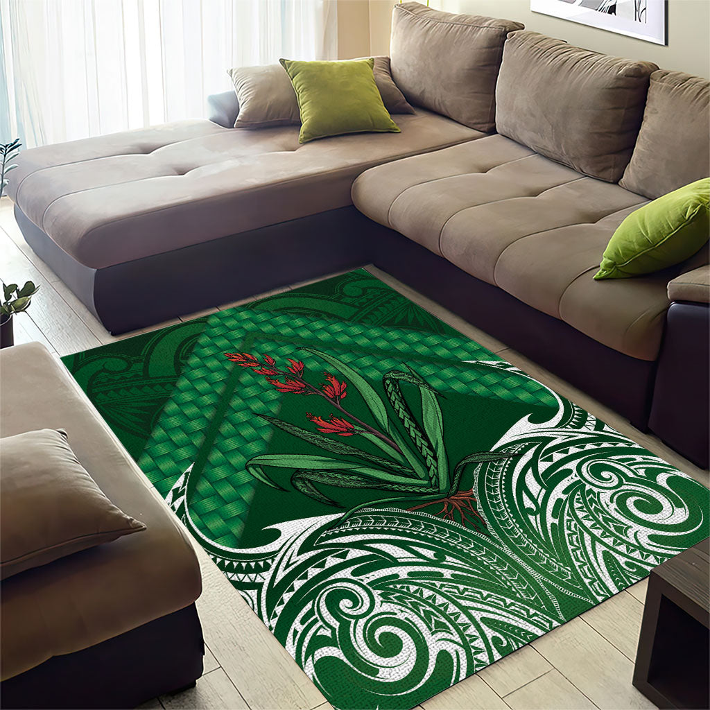 Rongoa Maori New Zealand Harakeke Area Rug NZ Weaving Pattern Green LT14 - Polynesian Pride