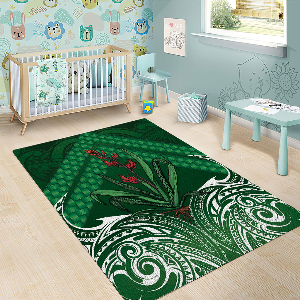 Rongoa Maori New Zealand Harakeke Area Rug NZ Weaving Pattern Green LT14 - Polynesian Pride