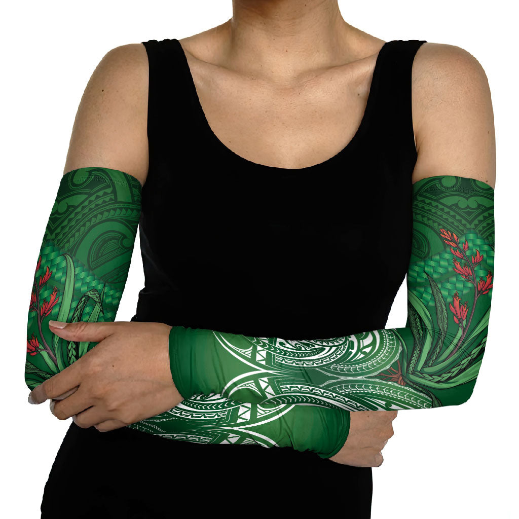 Rongoa Maori New Zealand Harakeke Arm Sleeves NZ Weaving Pattern Green LT14 - Polynesian Pride