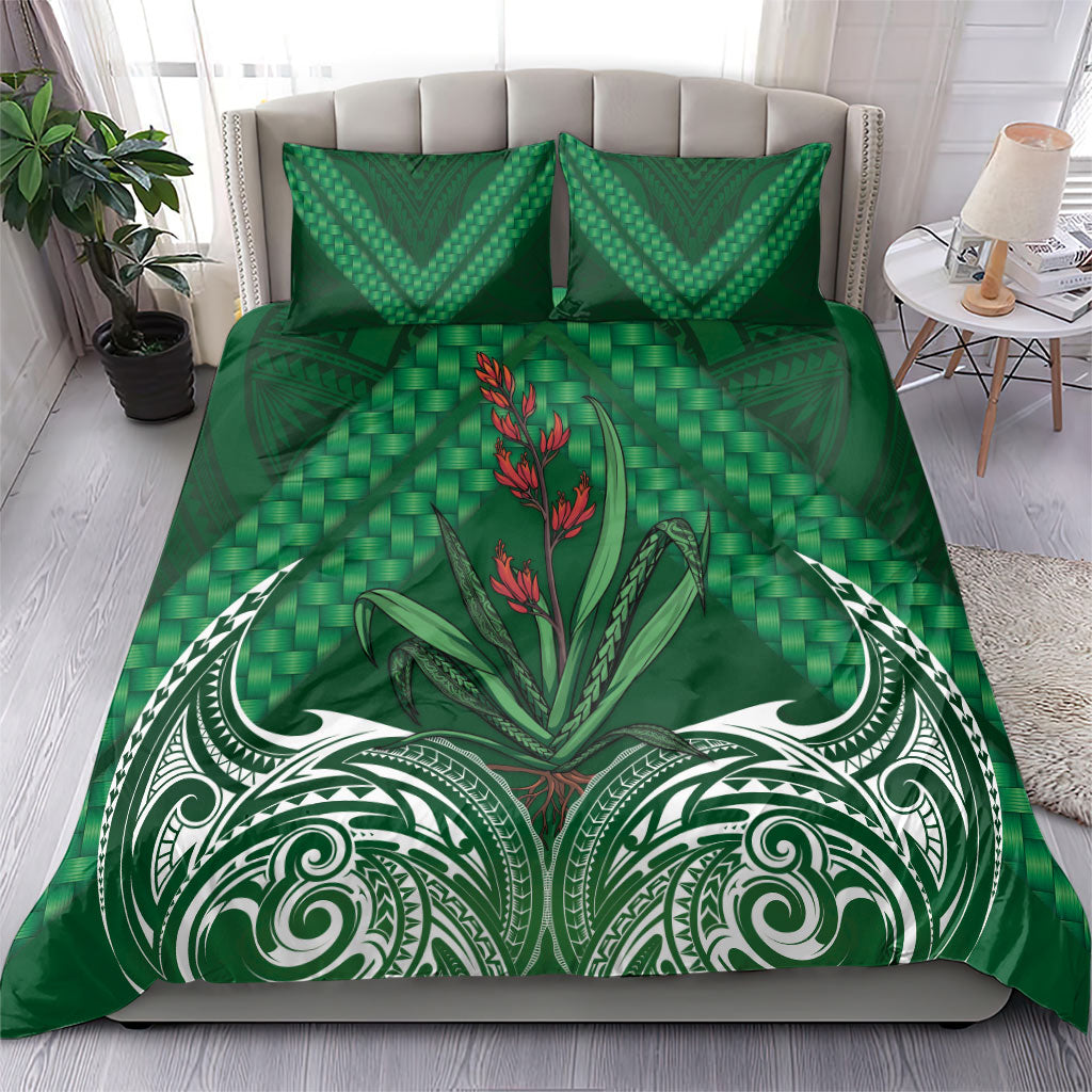 Rongoa Maori New Zealand Harakeke Bedding Set NZ Weaving Pattern Green LT14 - Polynesian Pride