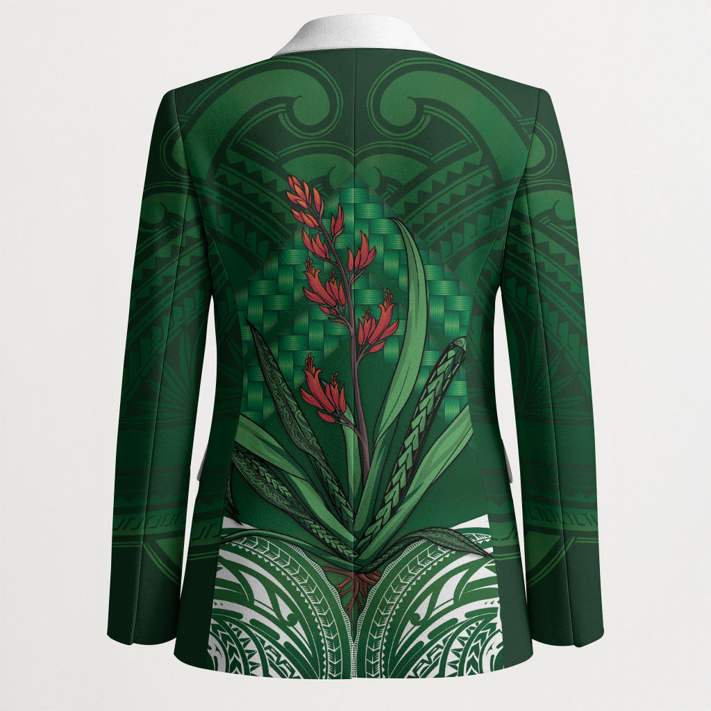 Rongoa Maori New Zealand Harakeke Blazer NZ Weaving Pattern Green LT14 - Polynesian Pride