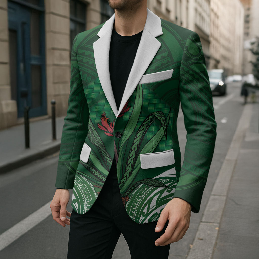 Rongoa Maori New Zealand Harakeke Blazer NZ Weaving Pattern Green LT14 - Polynesian Pride