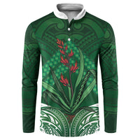 Rongoa Maori New Zealand Harakeke Button Sweatshirt NZ Weaving Pattern Green LT14 Green - Polynesian Pride