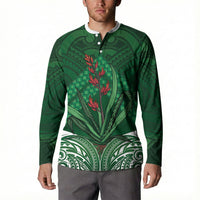 Rongoa Maori New Zealand Harakeke Button Sweatshirt NZ Weaving Pattern Green LT14 - Polynesian Pride